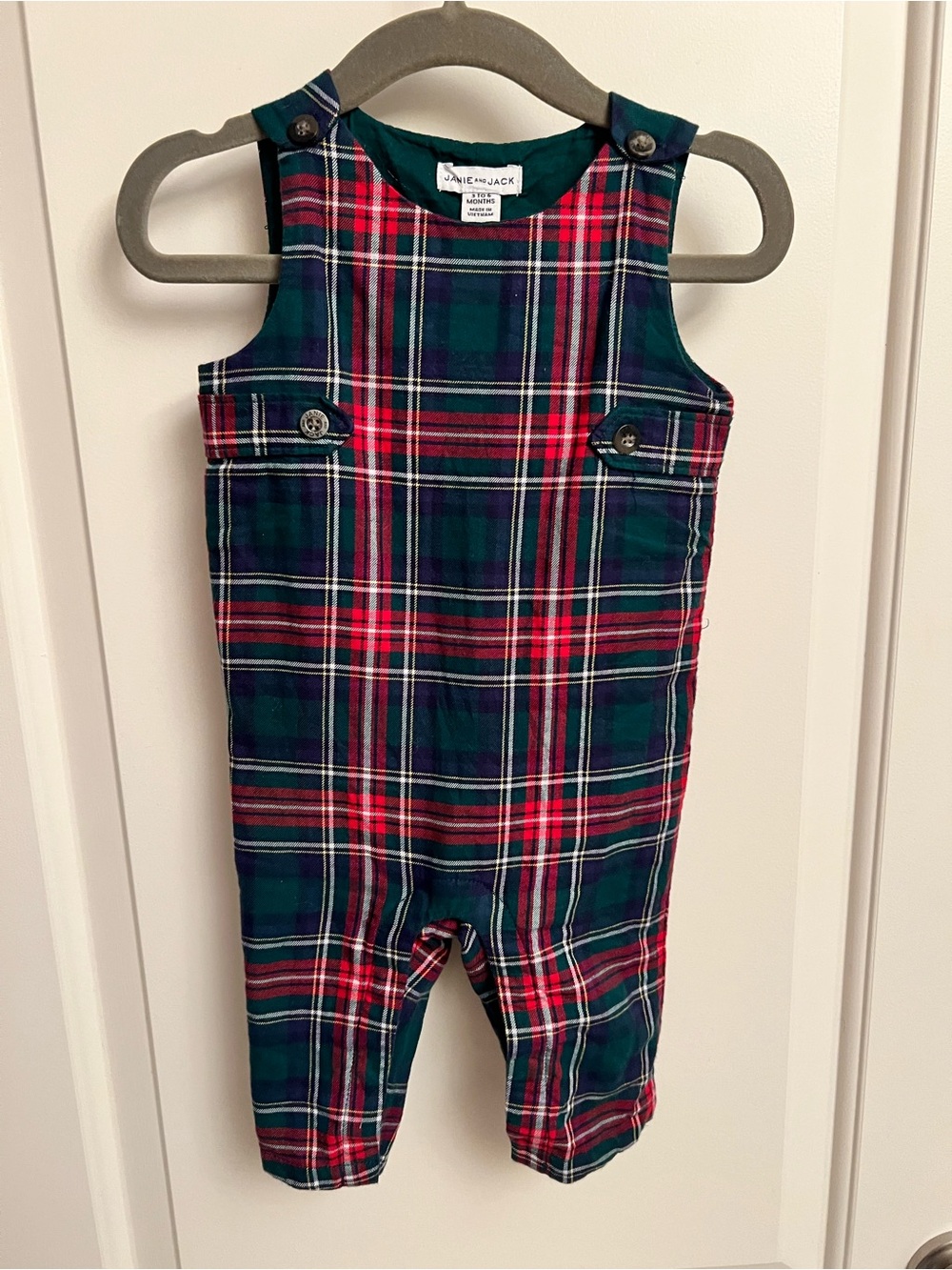 Janie and Jack Red Green Plaid Overalls